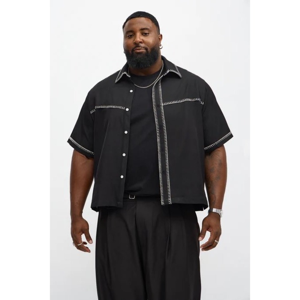 Fashion Nova Men Westwood Stitch Button Up Shirt Black White XL NEW
